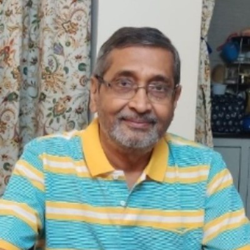 Portrait of Dr. Chirananda De, smiling, in glasses and a striped polo shirt.